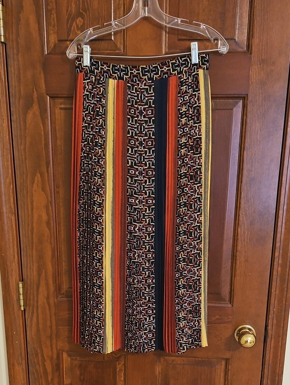 BCBGMaxAzria Black, Rust & Yellow Striped Midi Skirt